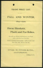 Chas H Childs Horse Blankets Plush & Fur Robes Price List Fall-Winter 1899-1900 picture