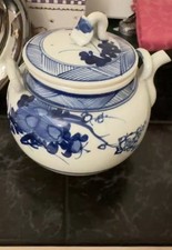 Vintage Large Chinese Blue and White Porcelain Floral Tea Pot C. 1900 picture
