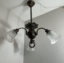 antique victorian 3 light Japanned Brass light Fixture picture