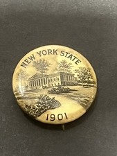 1901 New York State Badge Button Pin Pinback Whitehead + Hoag Vtg Antique Scarce picture