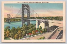 George Washington Bridge New York Linen Postcard 1949 Postmark picture