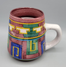Ibarra Pottery La Paz Mexican Geometric Pattern Hand Painted Pottery Coffee Mug picture