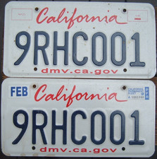 CALIFORNIA pair license plates 9 RHC 001 picture