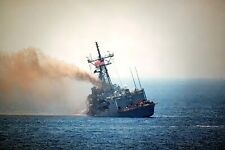 1987-USS STARK-Guided Missile Frigate Listing-Struck by 2 Iraqi Exocet Missiles picture