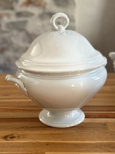 Large Antique French White Ironstone Soup Tureen Creil et Montereau 19th Century picture