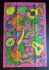 Vintage 1970s Psychedelic Linen Tea Towel Czechoslovakia Retro Ribbon Floral picture