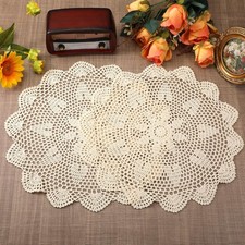 Beige Crochet Dollies for Tables 2 Pcs 15.7 Inch Round Large Table Doilies picture