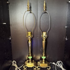 Matching Pair Of Uranium Glass Table Lamps Vintage Antique Slag Glass Jadeite picture