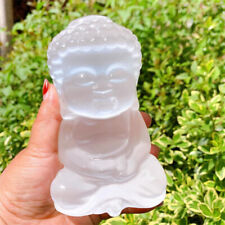 14cm Natural Selenite Buddha Carving Quartz Reiki Crystal Healing Decor 1pc picture
