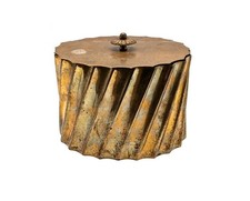 Vintage Solid Brass Trinket Box Hinged Lid Fluted Scalloped Art Deco Decor picture