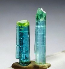 Top Quailty Pair Of Green Cap Neon Blue Tourmaline Crystals Parcel. picture