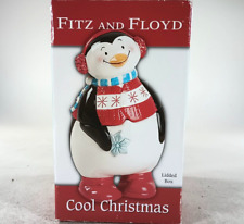 Fitz And Floyd Cool Christmas Penguin Lidded Box Santa Hat Party Server picture