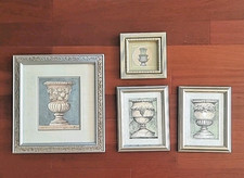 SET of 4 VTG 'SHABBY CHIC' Metallic Picture Frames w/ Grecian Urn Prints-NEW O.S picture
