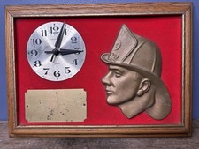 Vintage Original Firefighter Award Clock Wall Hanging Sign Working Rescue Plaque picture