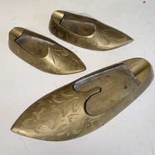 Vintage Solid Brass Shoe Ashtray Set Decorative Hand Etching Made in India picture