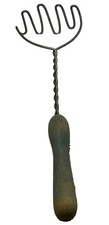 Vintage XLong Green Wood Handle Tiwisted Masher Farmhouse Rustic picture
