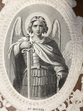 Antique Holy Card Archangel St Michael c 1850’s Religious Print picture