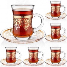 Geetery 6 Set Turkish Tea Glasses with Saucers, Vintage 5 oz, gold and clear picture