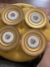 1920s art deco antique dinner plates.  Cobalt Blue 22k &  Gold Floral plates. picture