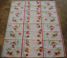 Vintage Retro 1950-60 Cotton Tablecloth Fruits Red Yellow Aqua White 65.5 x 53.5 picture