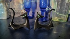 Retro Handmade Modern Cubist Atomic Black Cat Pair Green Eyes 2.5