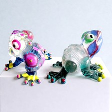 2 x Unique Frog Toad MINIATURE HAND BLOWN Art GLASS Frog Multi color Paint Gift picture