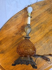 Vtg Mid Century Modern Amber Glass Table Lamp Retro Hollywood Regency picture