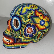 Handmade Mexican Huichol Beaded Skull Sugar Skull Dia De Los Muertos Folk Art picture