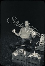 Man Double Fisting Budweiser Beer BBQ Americana 35mm Slide 1950s picture