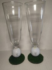 VTG 1999ish Born to Golf Pilsner Beer Glasses W/ Golf Ball Stems Pair Pre-owned picture
