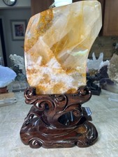Huge Golden Healer Freeform on custom sandalwood stand 15.5β tall 17 lbs picture