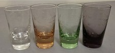 Set Of 4 Vintage MCM Etched Colored Glass Shot Glasses/Cordials Wheat Pattern picture
