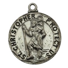 Vintage St Saint Christopher Protect Us Sterling Silver Religious Medal Signed K picture