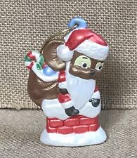 Vintage Ceramic Santa Mouse Going Down Chimney Ornament Christmas Holiday picture