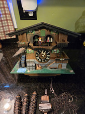 Vintage German Chalet Cuckoo Clock Musical Dancers Waterwheel - UNTESTED picture