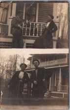 c1910s Real Photo RPPC Postcard Couple Posing in Front of House / Two Views picture