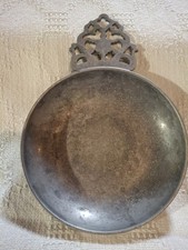 Vintage Stede Pewter Porringer Bowl With Filigree Handle 6