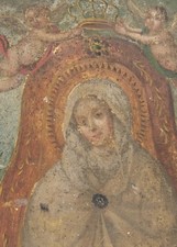 Retablo, 1800’s Oil Painting on Tin, Blessed Mother Mary , Guardian Angels, picture