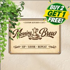 Custom Coffee Bar Metal Tin Sign Personalized Name Cafe Wall Plaque 8x12 picture