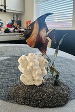 Vintage Brutalist Metal Angelfish Sculpture Brass Coral MCM picture