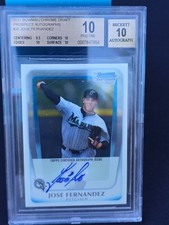 2011 Bowman Chrome Jose Fernandez Rookie BGS Pristine 10 Auto 10 picture