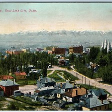 1909 Salt Lake City, UT Birds Eye View Postcard Mormon Temple Mountains DB picture