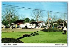 c1950's Billy's Service Gasoline Station Cars Lined Up Plains Georgia Postcard picture