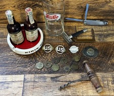 JUNK DRAWER PEPSI SODA FOUNTAIN AIRLINE WHISKEY BOTTLES TOKENS GILLETTE RAZOR picture