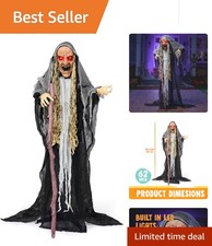 Halloween Decorations Outdoor Animatronics Standing Hunchback Witch with Ligh... picture