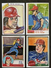 ACEO Sketch Trading Print Card Pete Rose Philadelphia Phillies Tribute 4 Lot Art picture