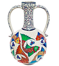Vintage Hand Crafted Mert El Sanatlari Signed Turkish Iznik Style Bottle Vase picture