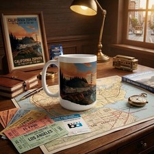 Amtrak Golden Gate Bridge Mug 15oz Vintage San Francisco Train Travel Gift picture