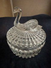 Swan Jeannette Glass Vanity Trinket Jar & Lid Storage Clear 4