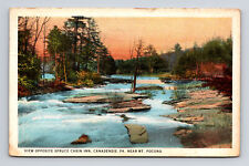 1936 Postcard Canadensis PA Pennsylvania Scenic Spruce Cabin Inn River Rapids picture